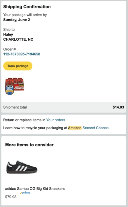 Amazon shipment confirmation